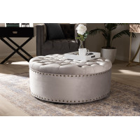 Baxton Studio 532-Slate Grey-Otto Iglehart Modern and Contemporary Light Gray Velvet Fabric Upholstered Tufted Cocktail Ottoman